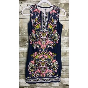 New York & Company Womens Blue Floral Sleeveless Dress Split Neck Size XS